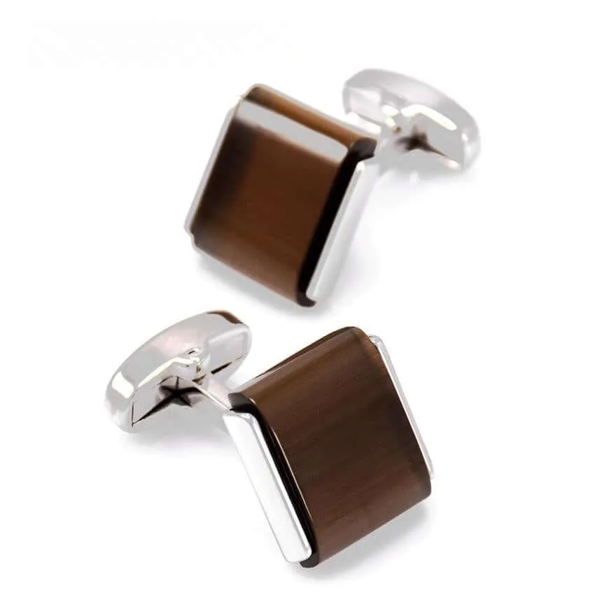 Coffee Cat's Eye Stones Men's French Swank Cufflinks