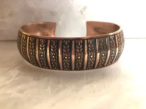 Copper Cuff Bracelet with Bars and Flowers