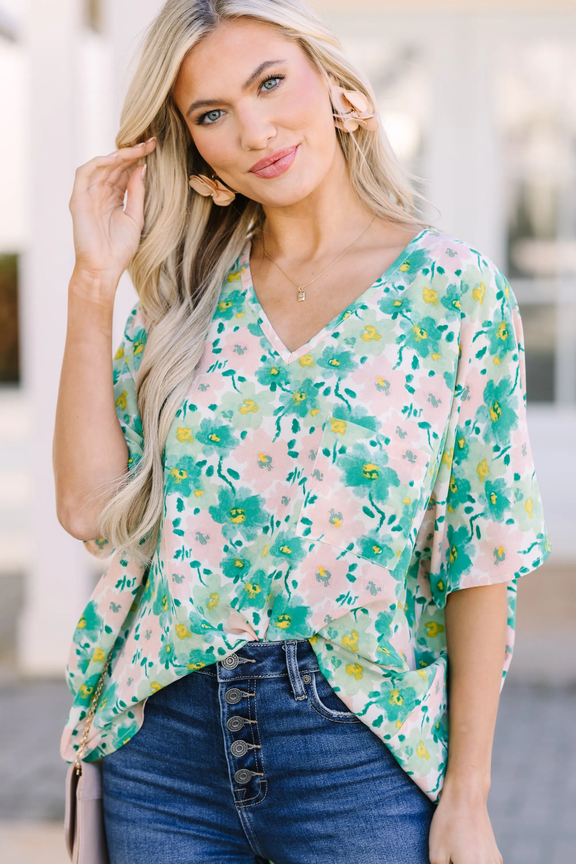 Couldn't Be Better Green Floral Top