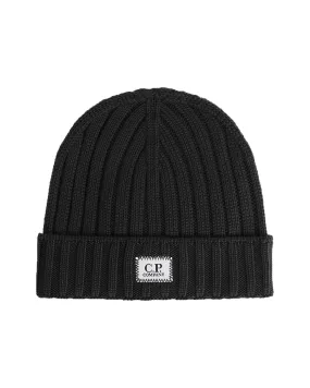 CP Company Extrafine Merino Wool Logo Beanie Nero