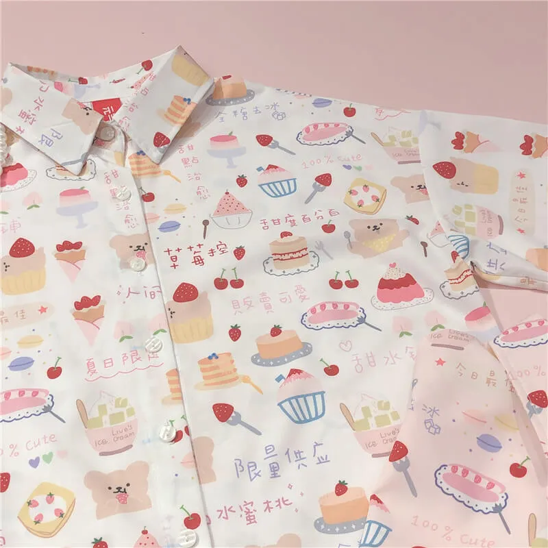 CUTE STRAWBERRY CAKE PRINT SHIRT BY51203