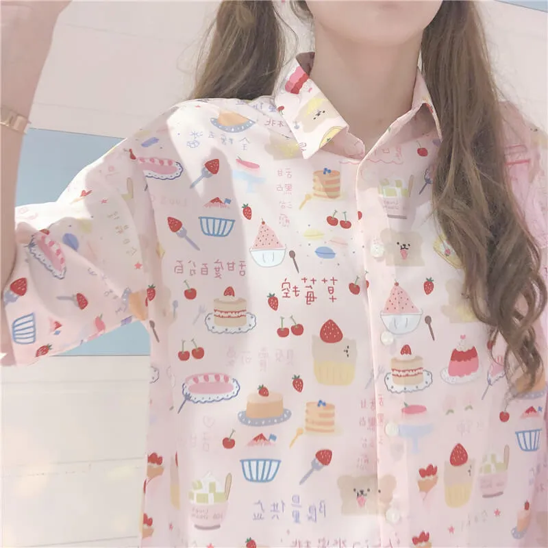 CUTE STRAWBERRY CAKE PRINT SHIRT BY51203