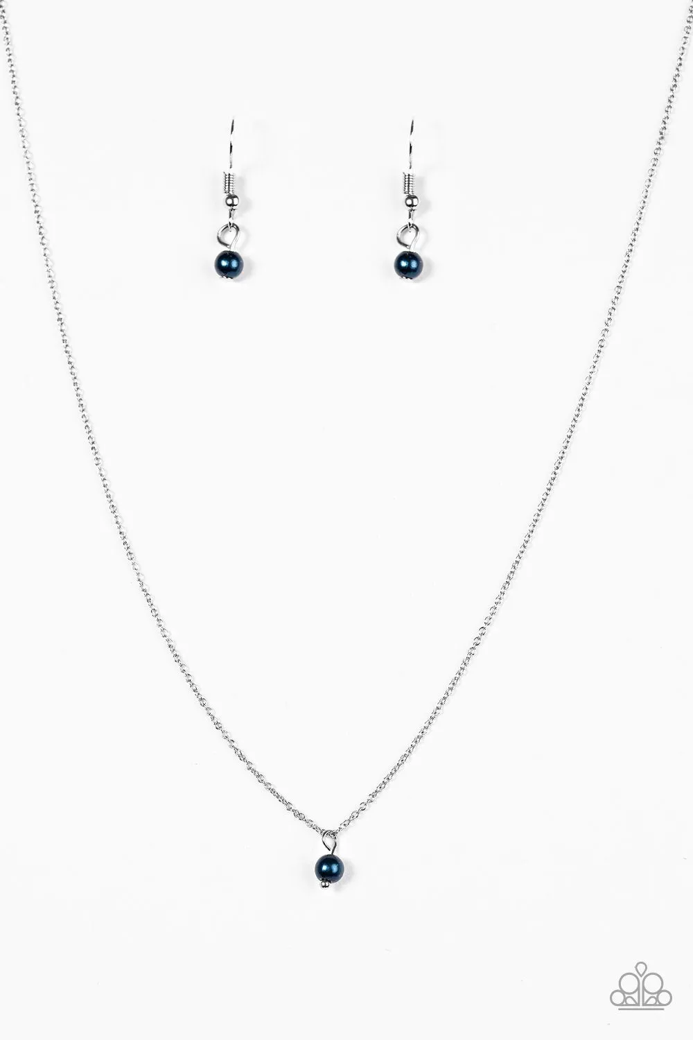 Dainty and Demure Silver and Blue Pearl Necklace - Paparazzi Accessories