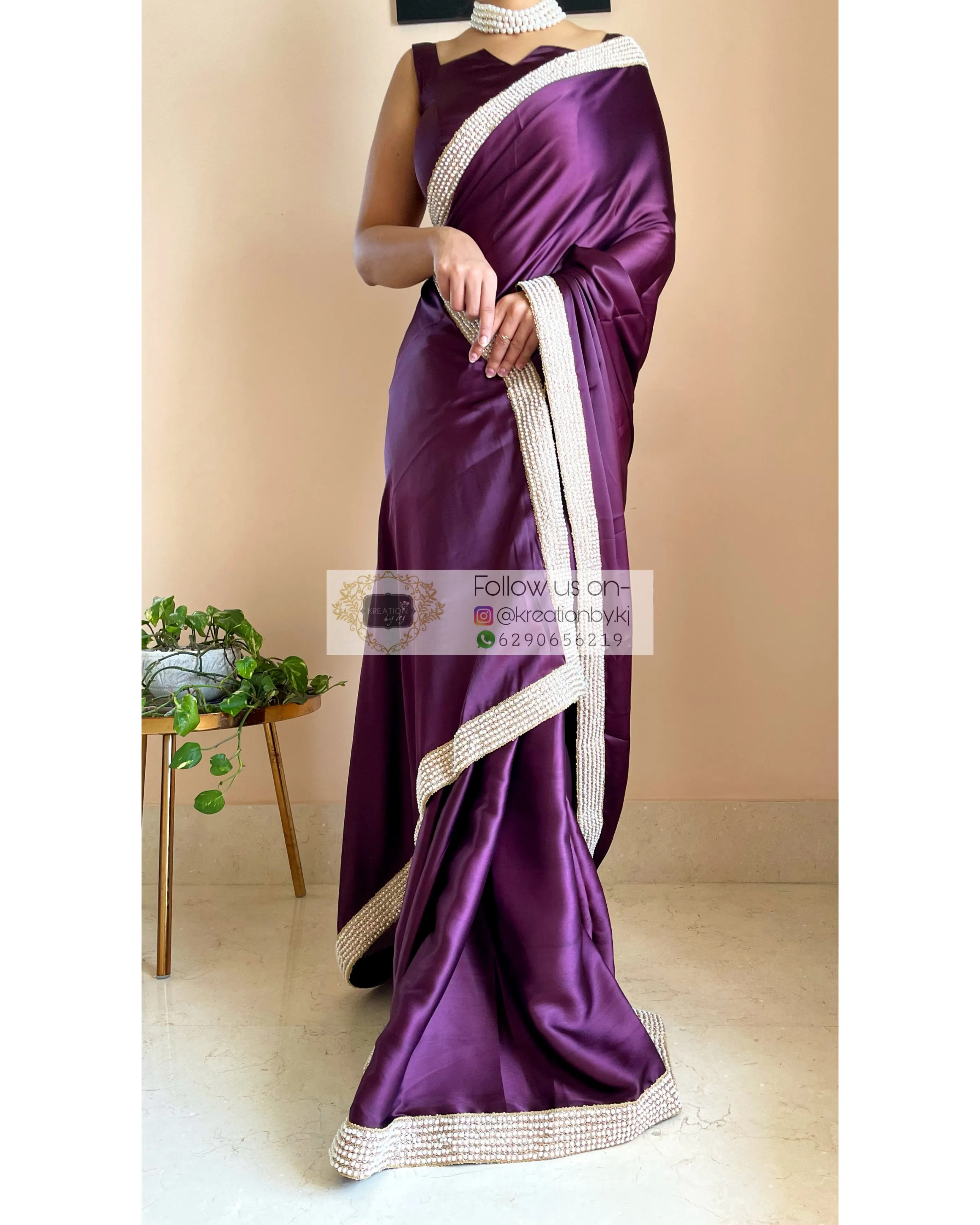 Dark Eggplant Wine Mother Of Pearl Saree