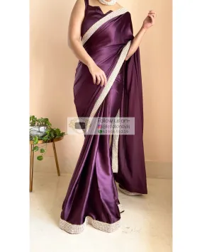 Dark Eggplant Wine Mother Of Pearl Saree