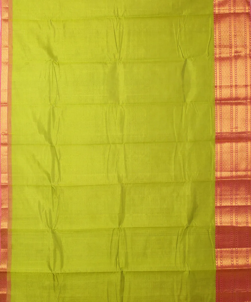 Dark green pink handwoven mangalagiri cotton silk saree