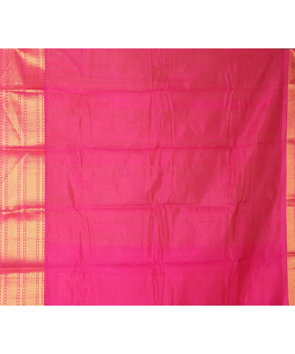 Dark green pink handwoven mangalagiri cotton silk saree