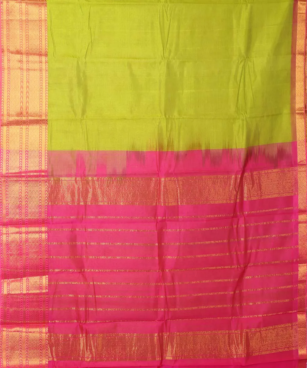 Dark green pink handwoven mangalagiri cotton silk saree