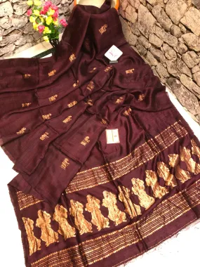 Deep Brown Color Pure Designer Matka Saree with Baluchari Design