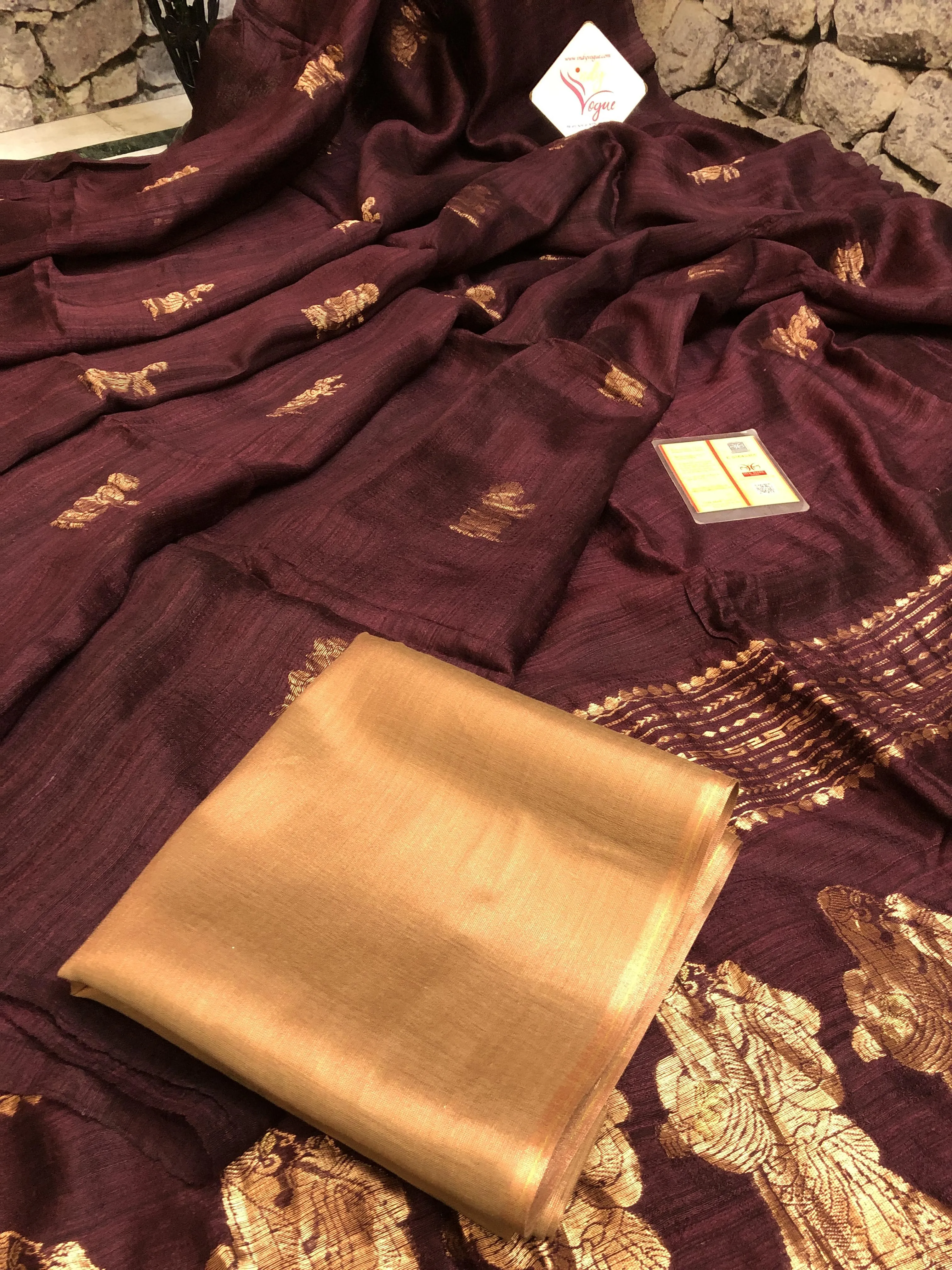 Deep Brown Color Pure Designer Matka Saree with Baluchari Design