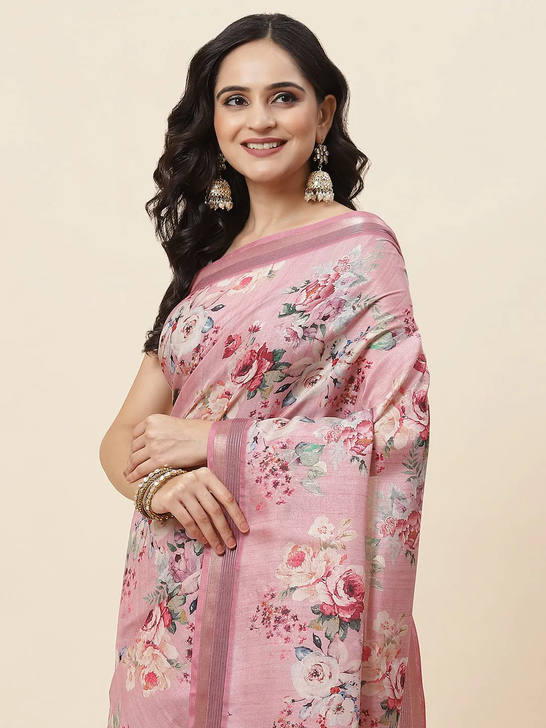 Digital Floral Printed Art Handloom Saree