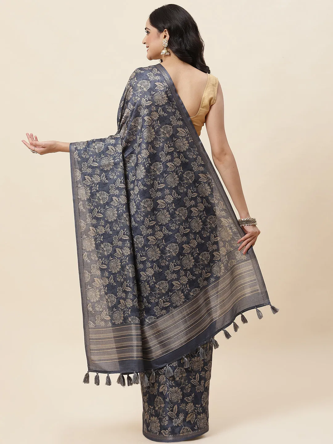 Digital Floral Printed Tussar Saree