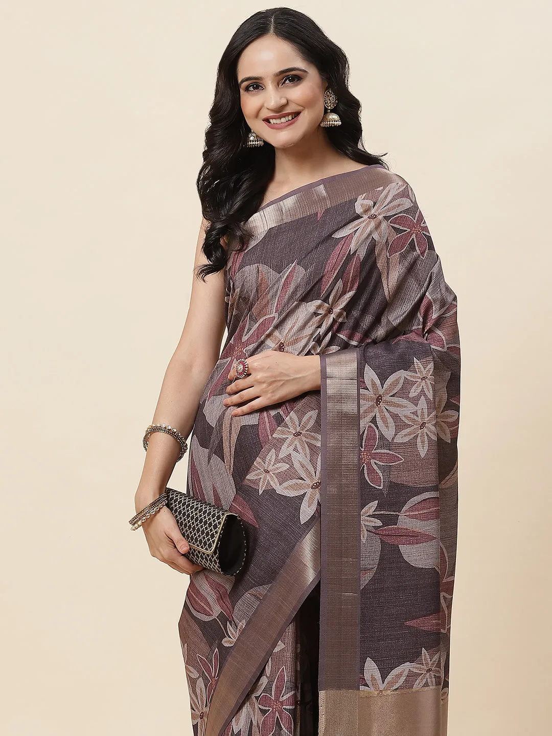 Digital Floral Printed Tussar Saree