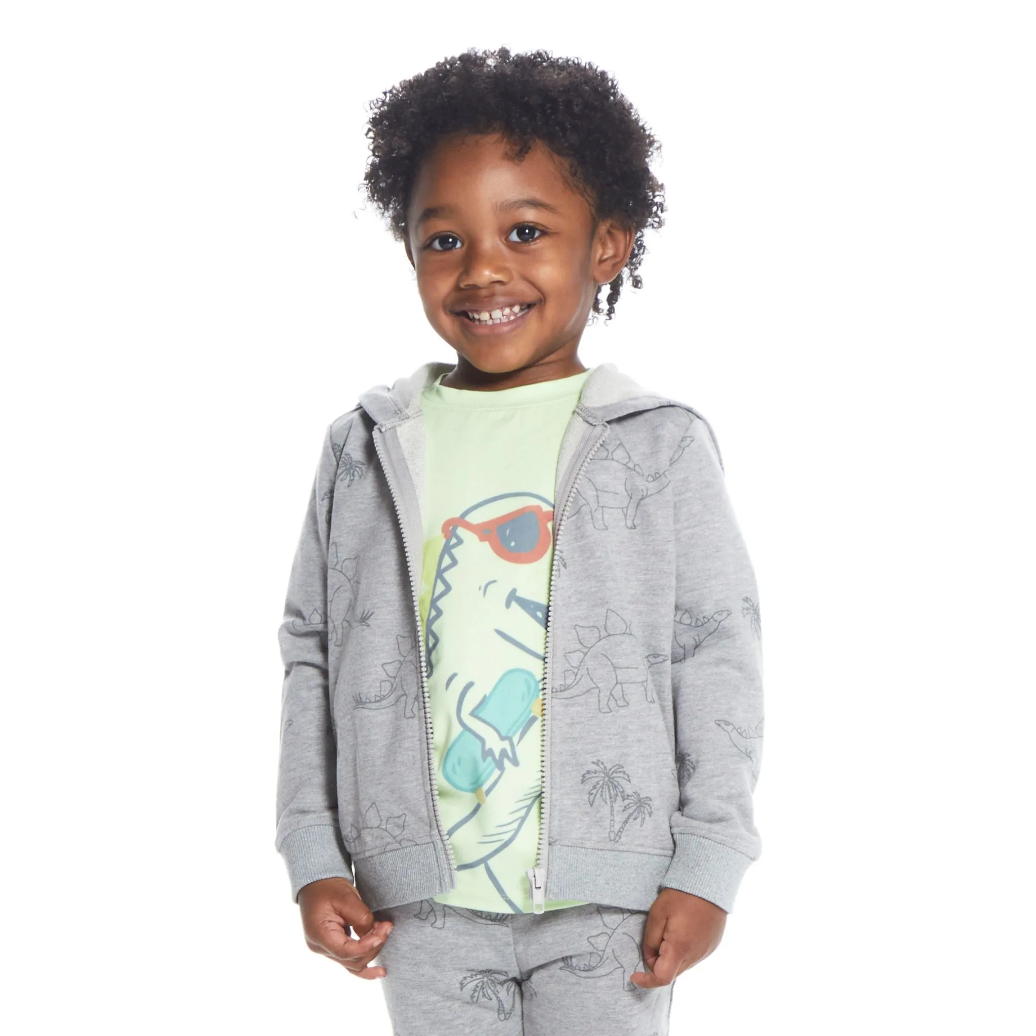 Dino & Palm Tree Print Hoodie | Grey