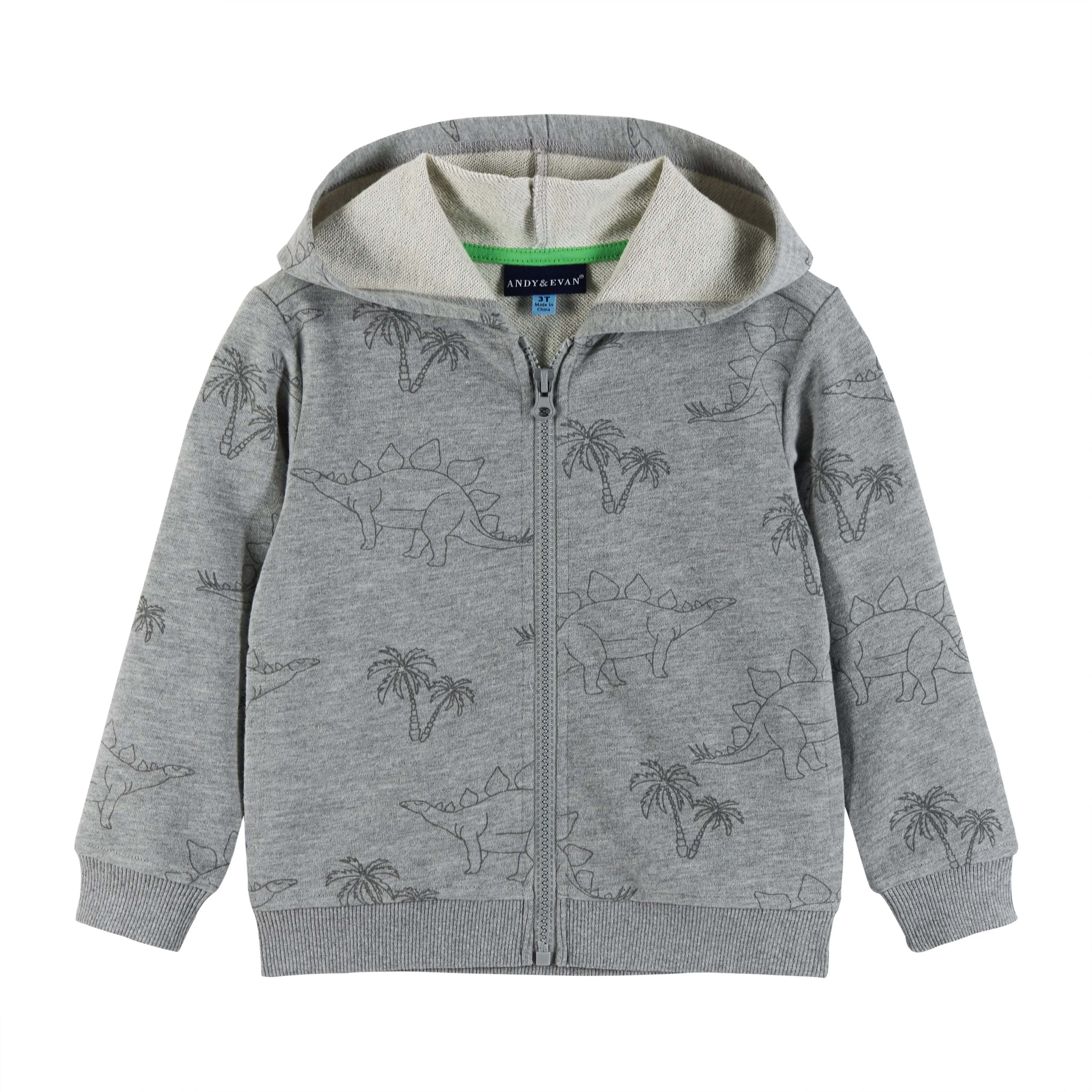 Dino & Palm Tree Print Hoodie | Grey