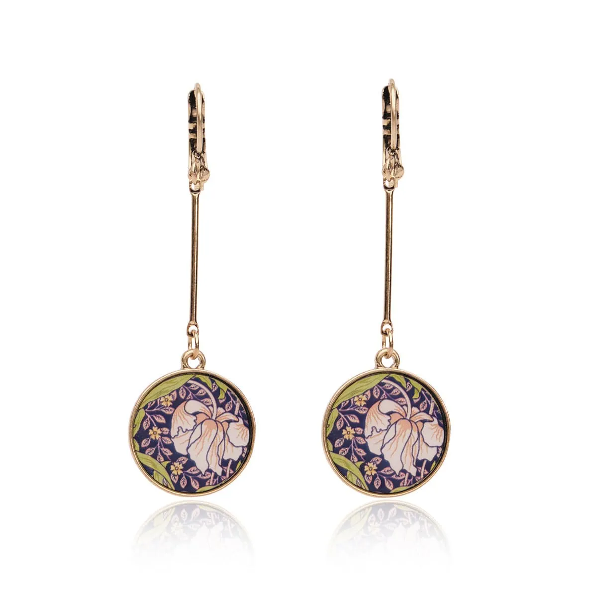 Disc Drop Earrings: Vintage William Morris Style Print Drop Earrings