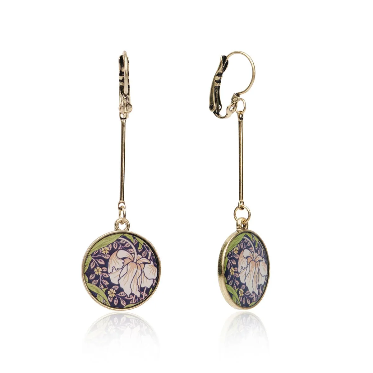 Disc Drop Earrings: Vintage William Morris Style Print Drop Earrings