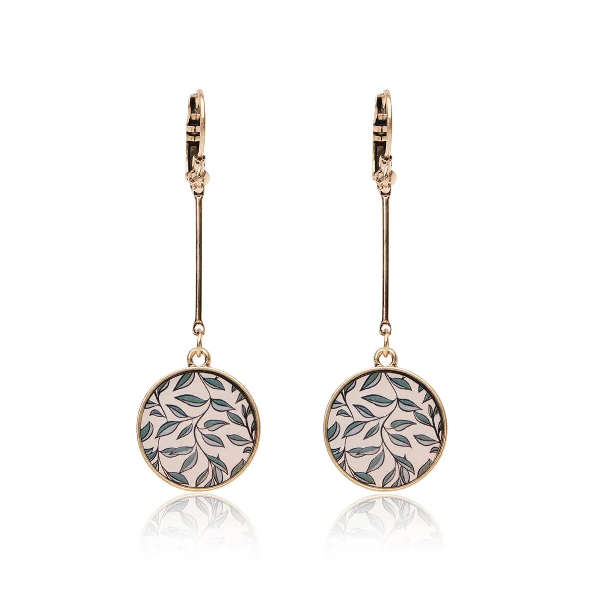 Disc Drop Earrings:  Willow Leaf Print Disc Earrings