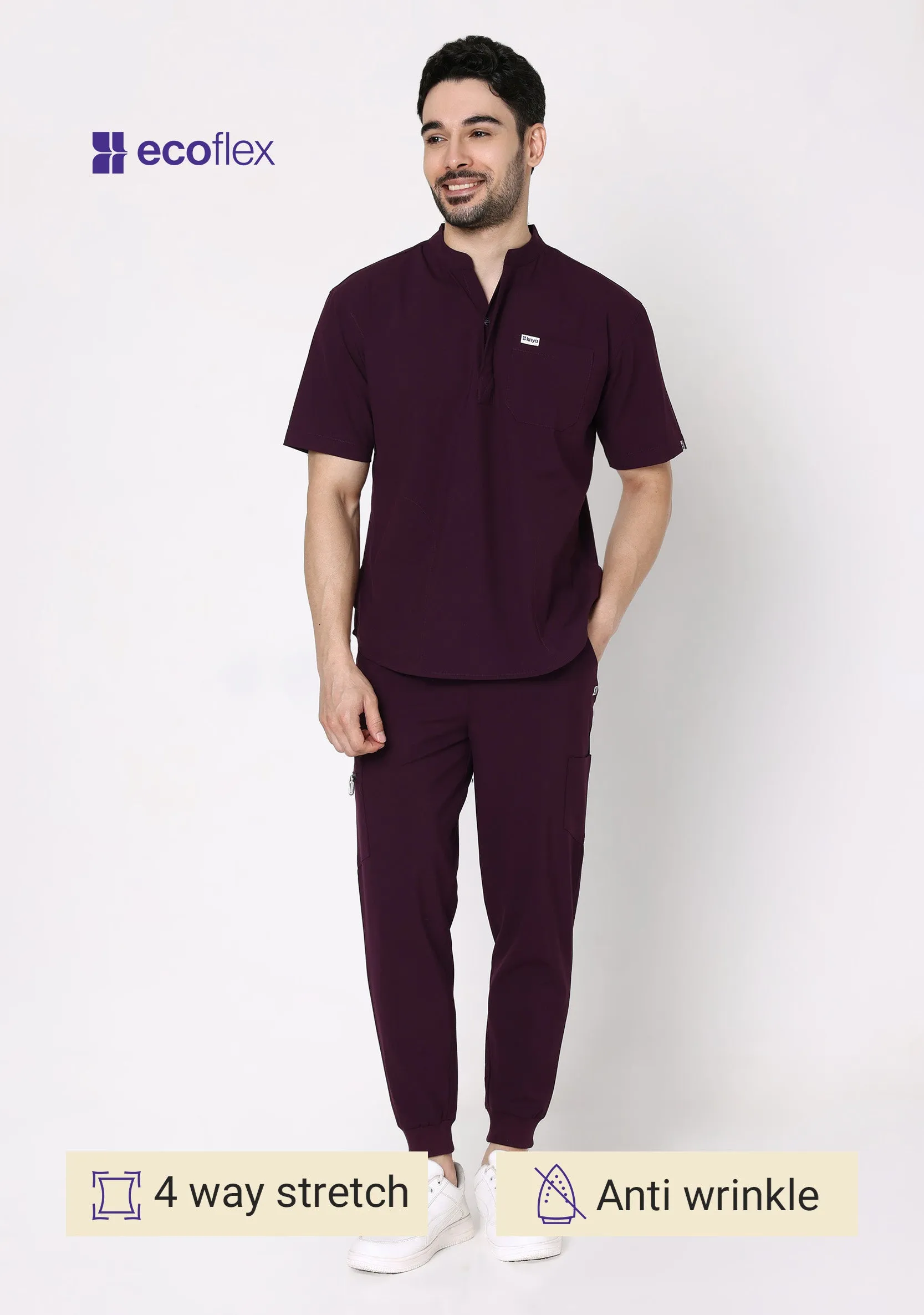 Ecoflex Men's 8 Pocket  (Wine) Jogger Scrubs