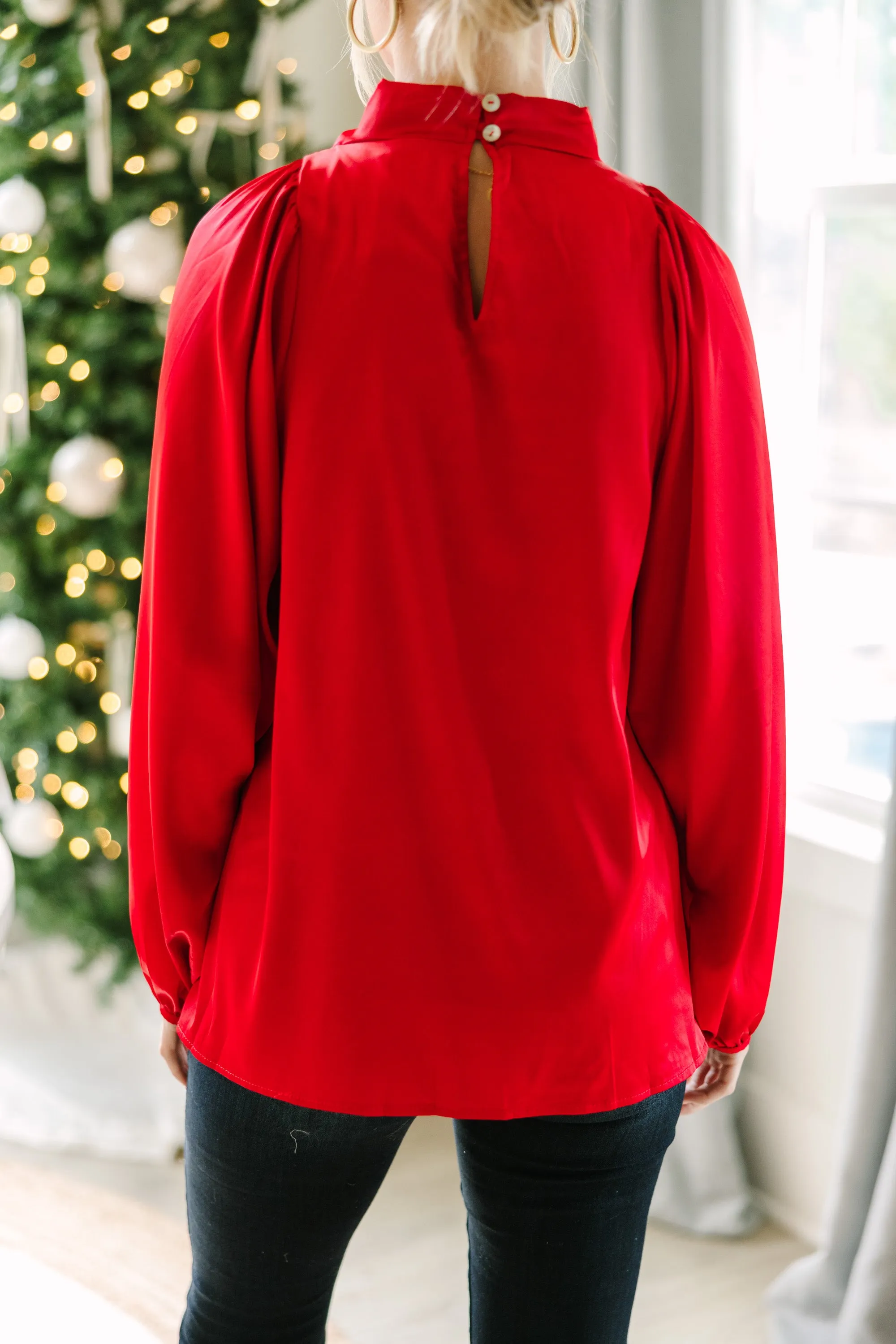 Embrace The Joy Red Satin Blouse