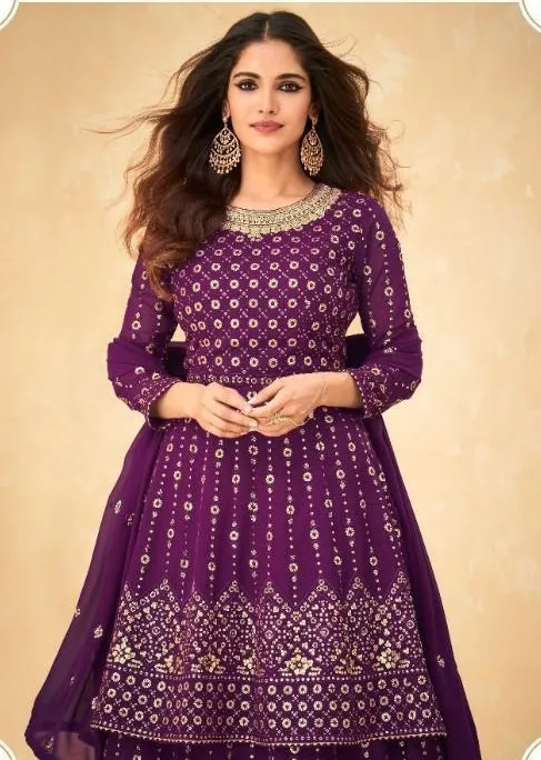 Embroidered Georgette   Suits Purple