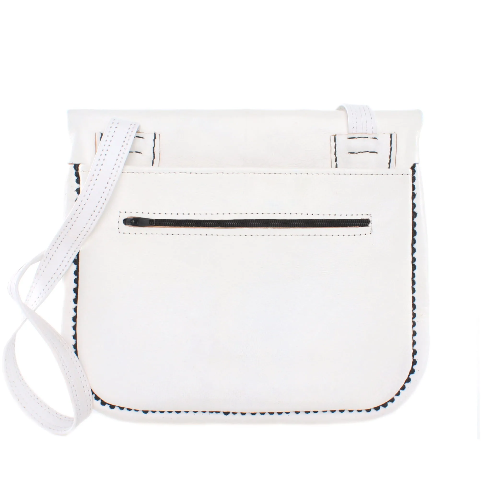 Embroidered Leather Berber Bag in White, Black