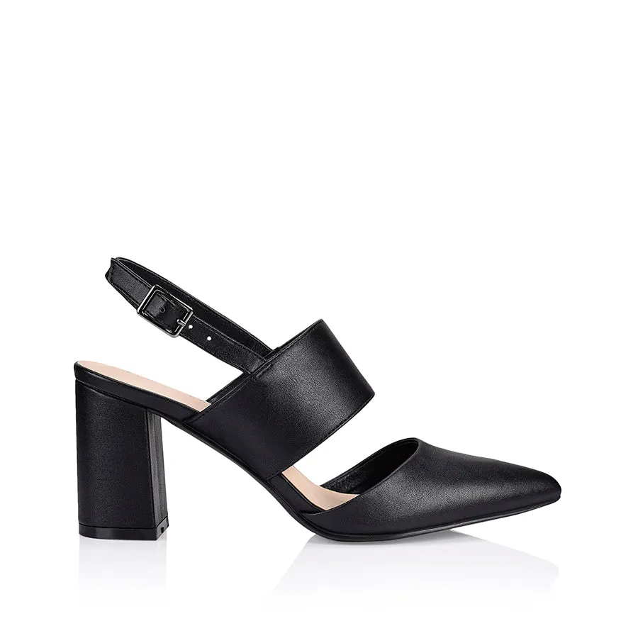 Ena Closed Toe Block Heels - Black Smooth