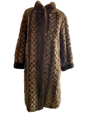 Faux Geometric Pattern Fur Coat