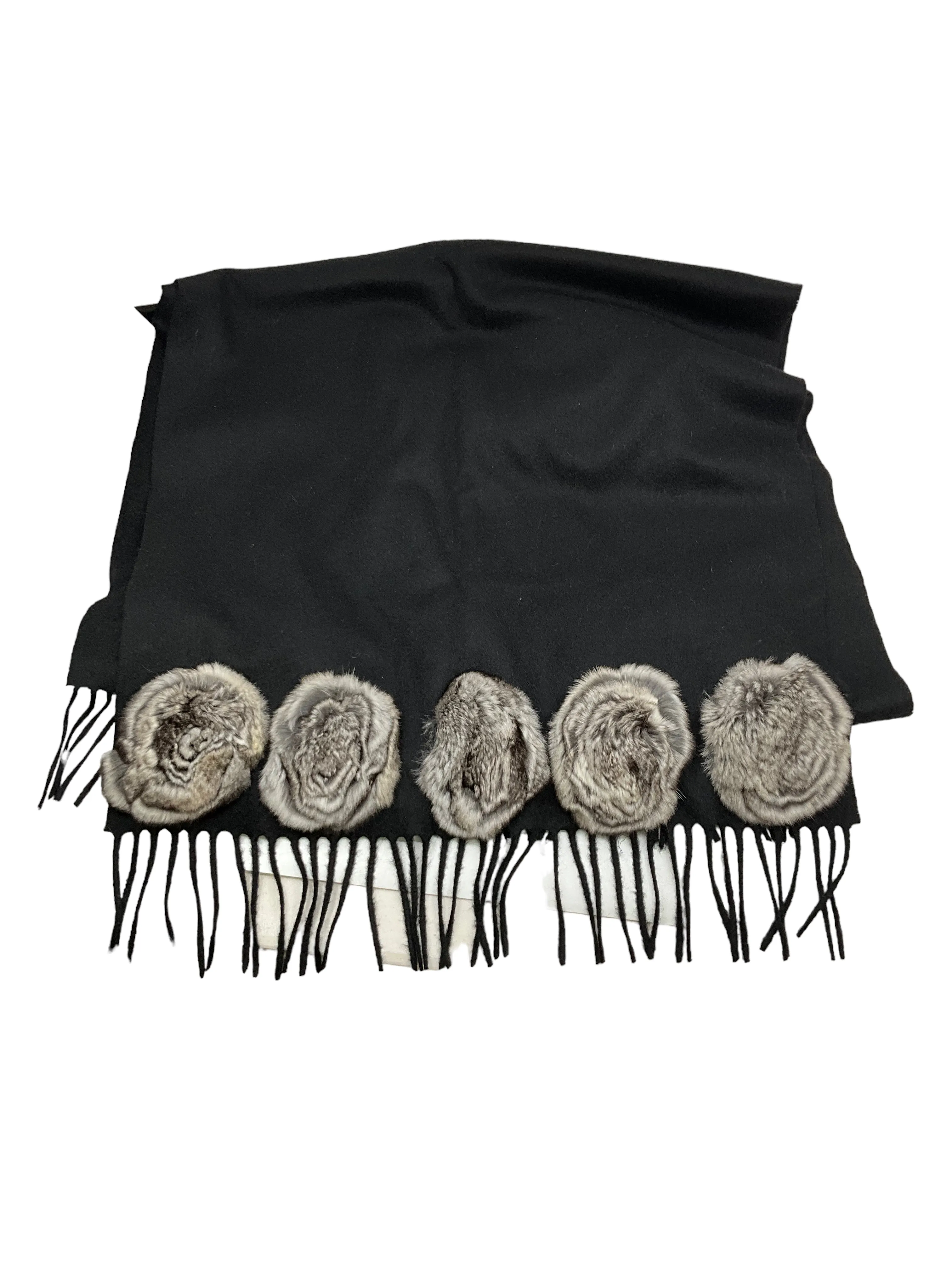 Fendi Black Wool Scarf With Fur