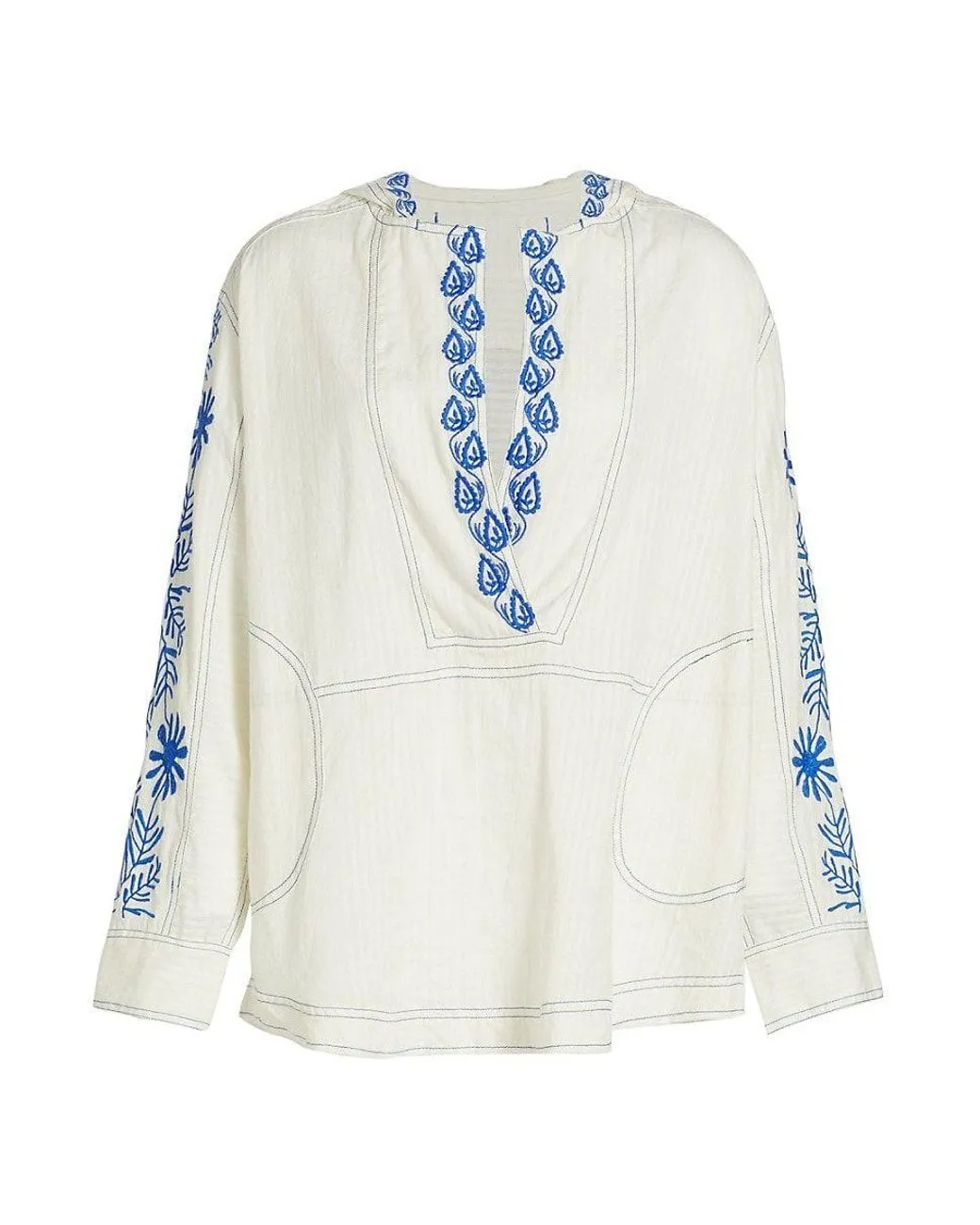 Free People Cream Lagos Embroidered Hooded Top UK XS