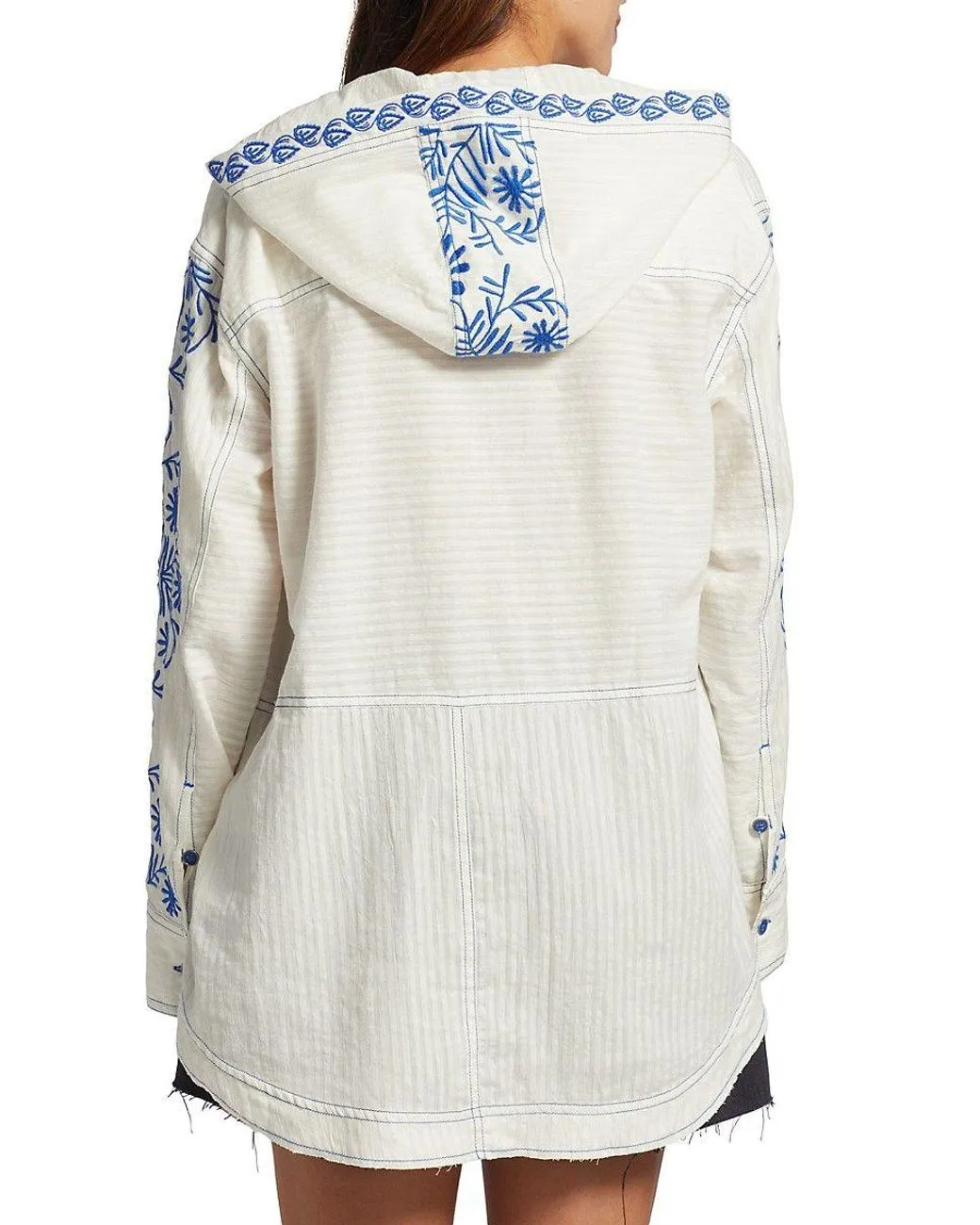 Free People Cream Lagos Embroidered Hooded Top UK XS