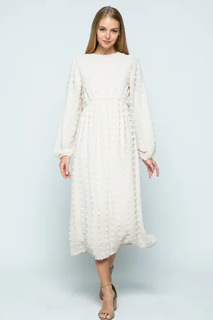 Genevah Long Sleeve Swiss Dot Midi Dress