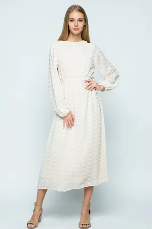 Genevah Long Sleeve Swiss Dot Midi Dress