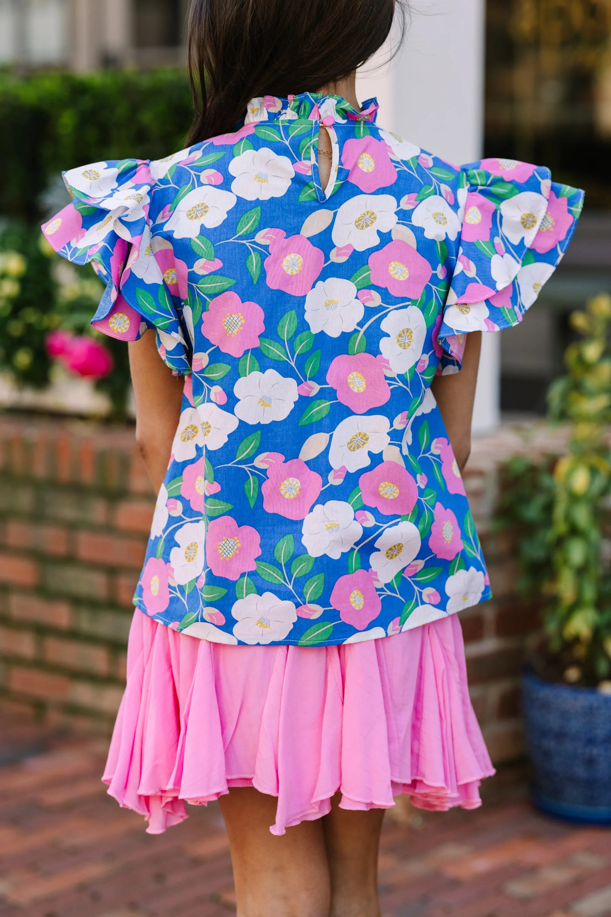 Girls: On My Heart Blue Floral Blouse