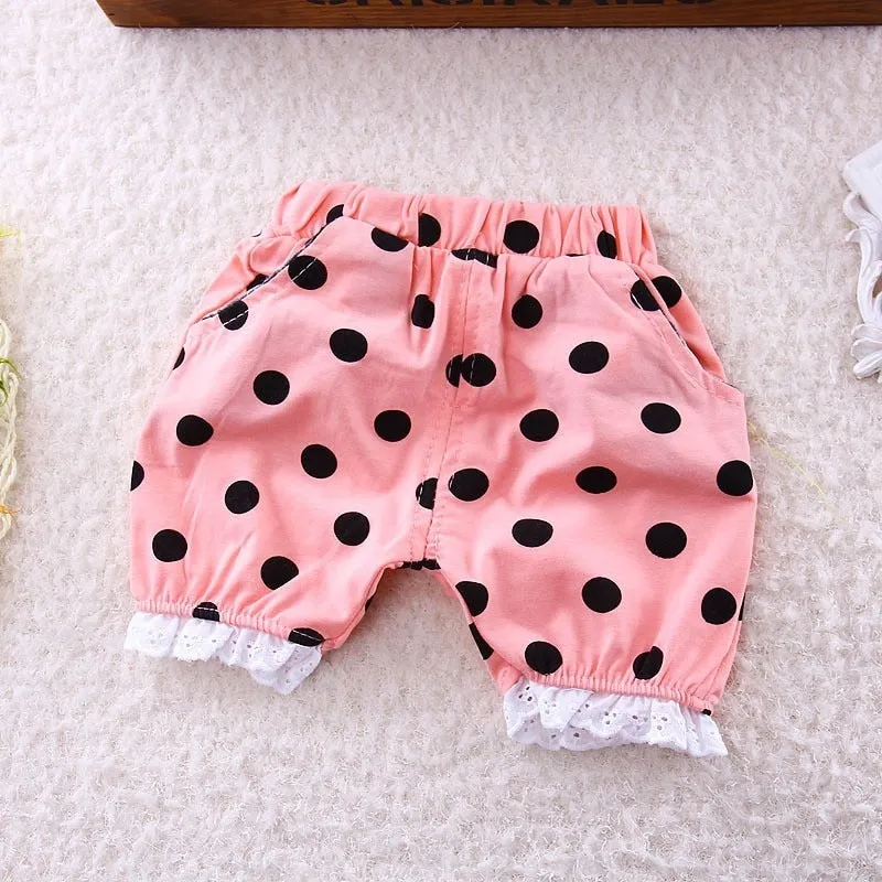 Girls Polka Dot Kitty Image Shorts T-Shirt Set