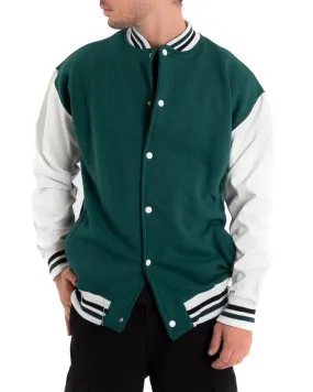 Giubbotto Uomo Giacca College Varsity Ecopelle Bicolore Verde Bianco GIOSAL-G2888A