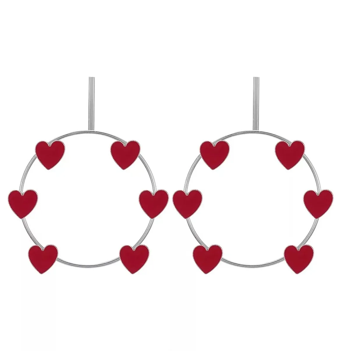 Gold & Silver Oversize Red Heart Round Hoop Big Earrings