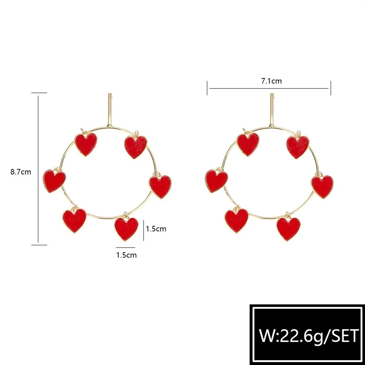 Gold & Silver Oversize Red Heart Round Hoop Big Earrings