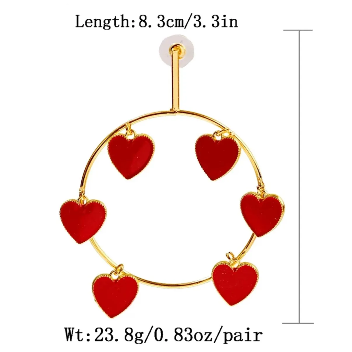 Gold & Silver Oversize Red Heart Round Hoop Big Earrings