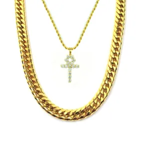 Gold Gods Ankh & Cuban Link Set