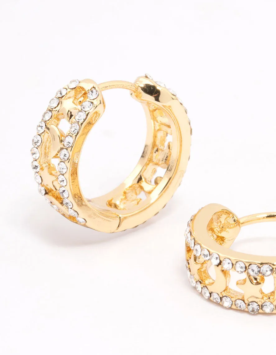 Gold Plated Celestial Cut Hoop Earrings