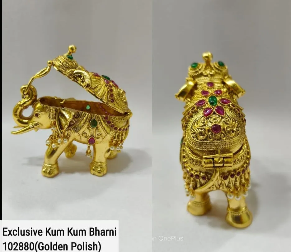 Golden Elephant , Exclusive   Designer Elephant in  Gold Finish Kumkum Dabbi for Gifting-SHYAM001E