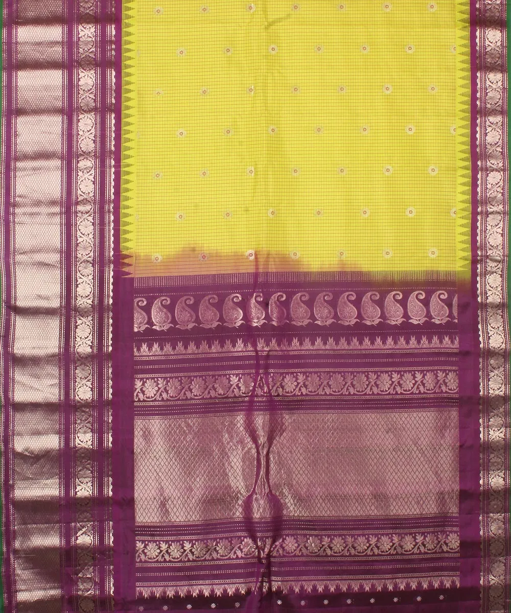 Green purple handwoven gadwal silk saree