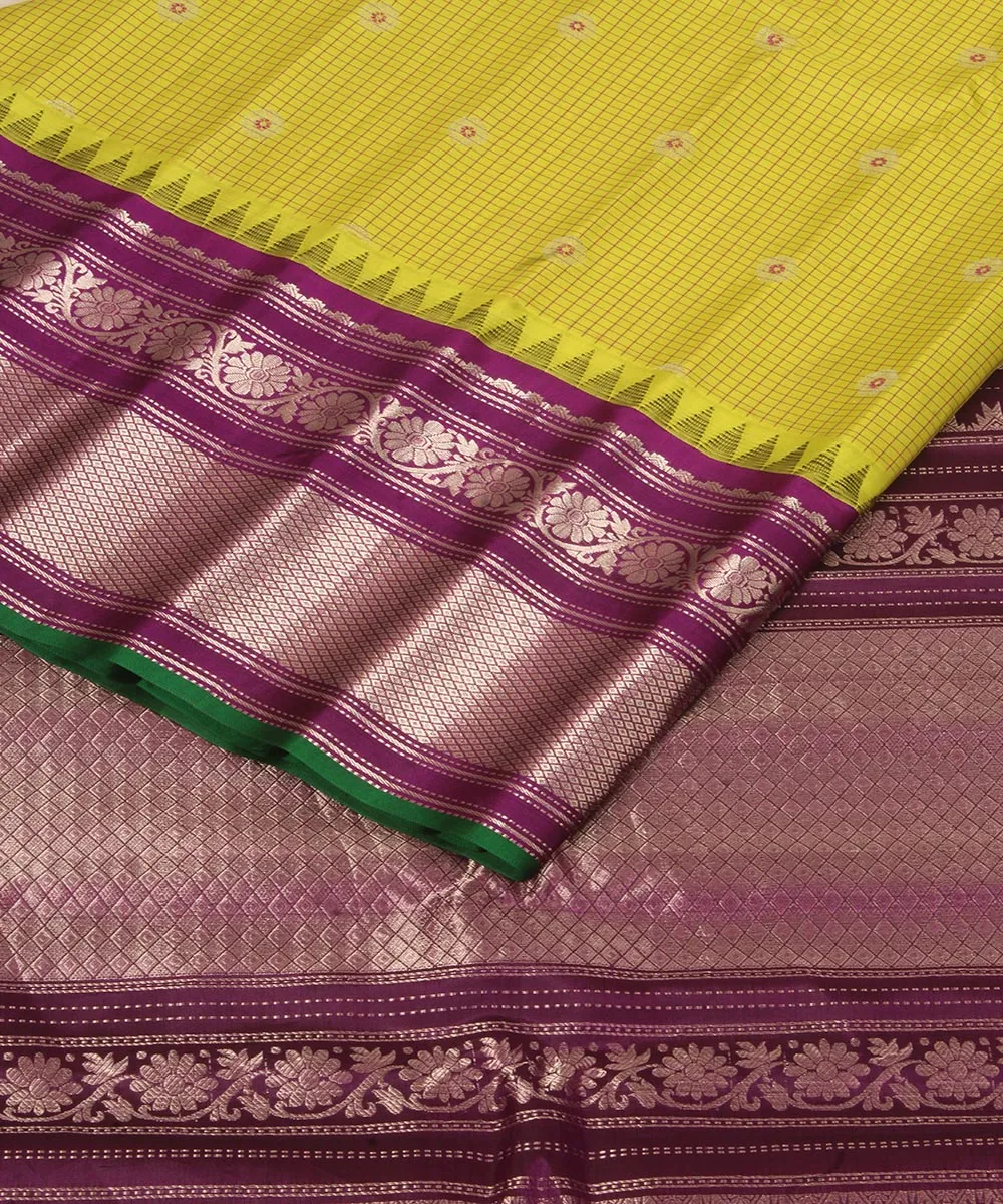 Green purple handwoven gadwal silk saree