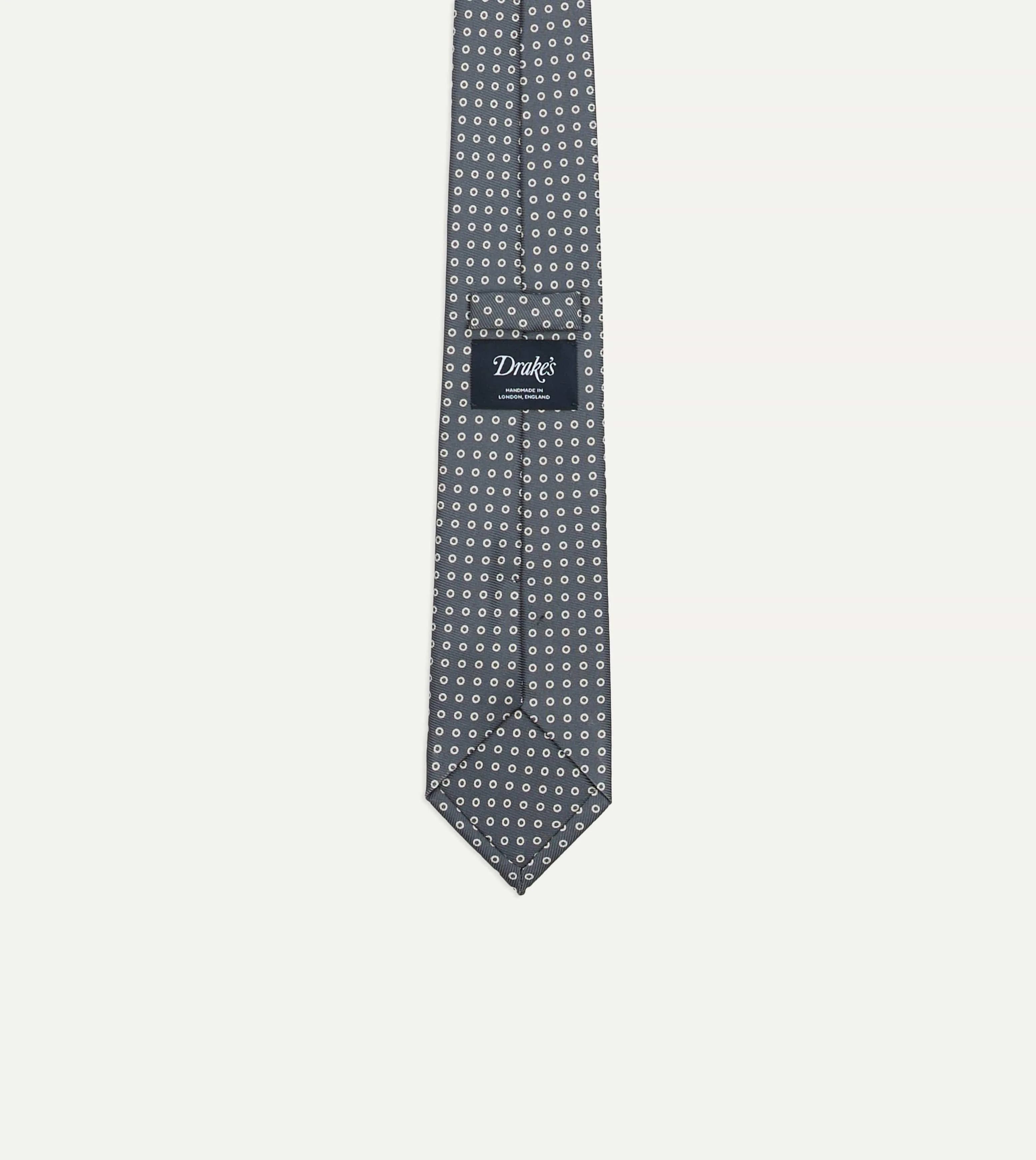 Grey Mini Circular Dot Silk Self Tipped Tie