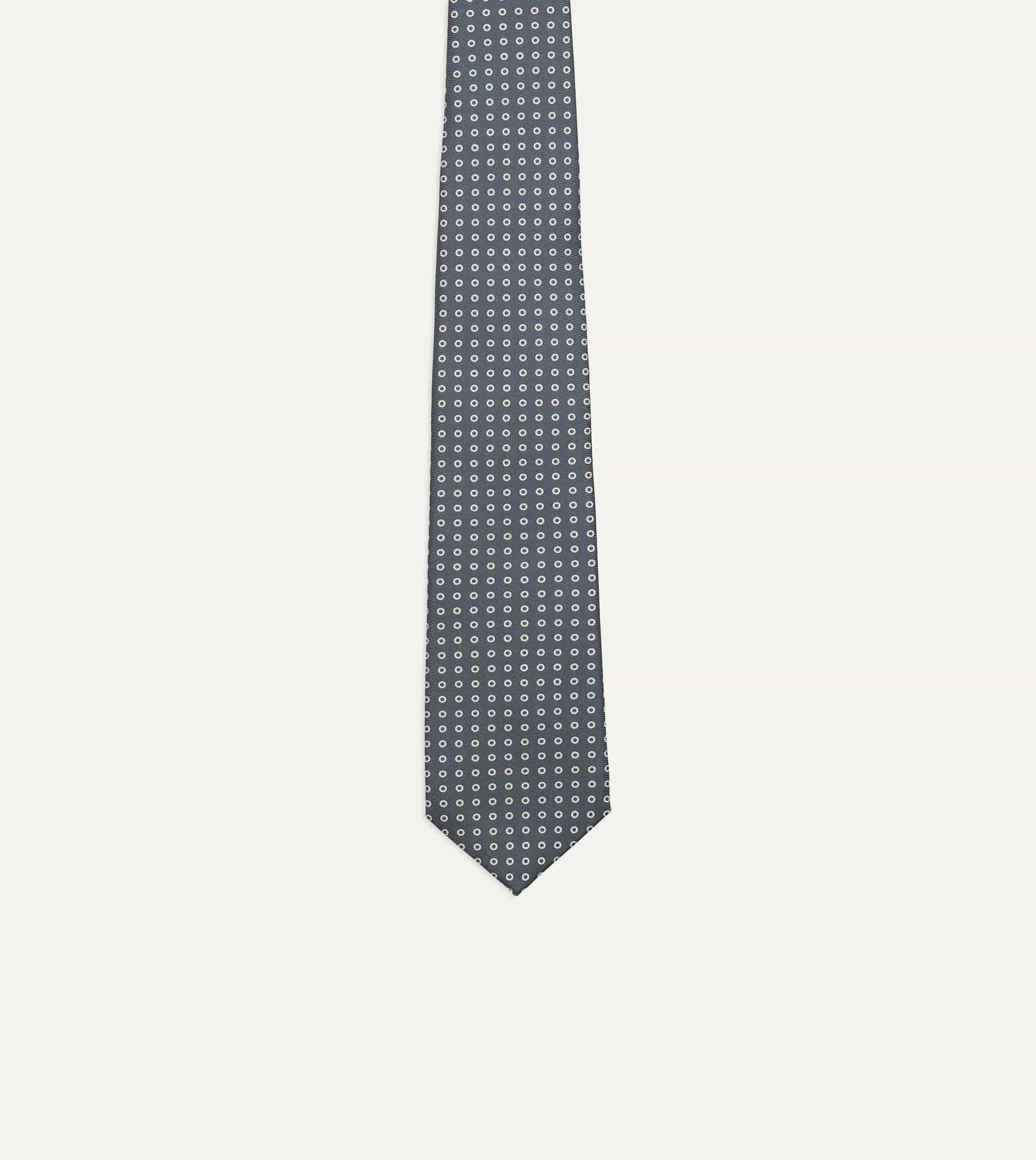 Grey Mini Circular Dot Silk Self Tipped Tie