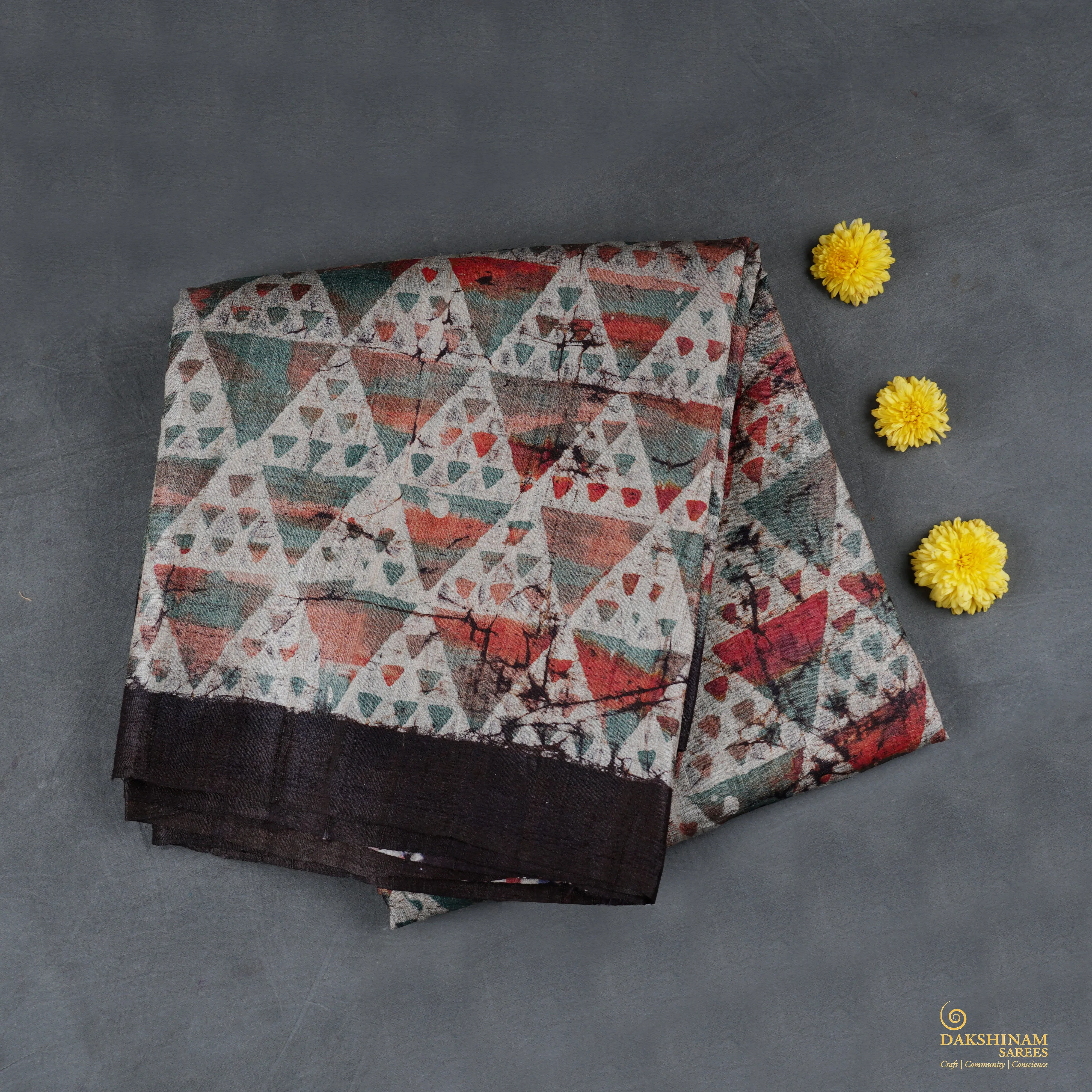 Handwoven Beige with Multi-colours Tussar Silk Saree - 1956T007626DSC