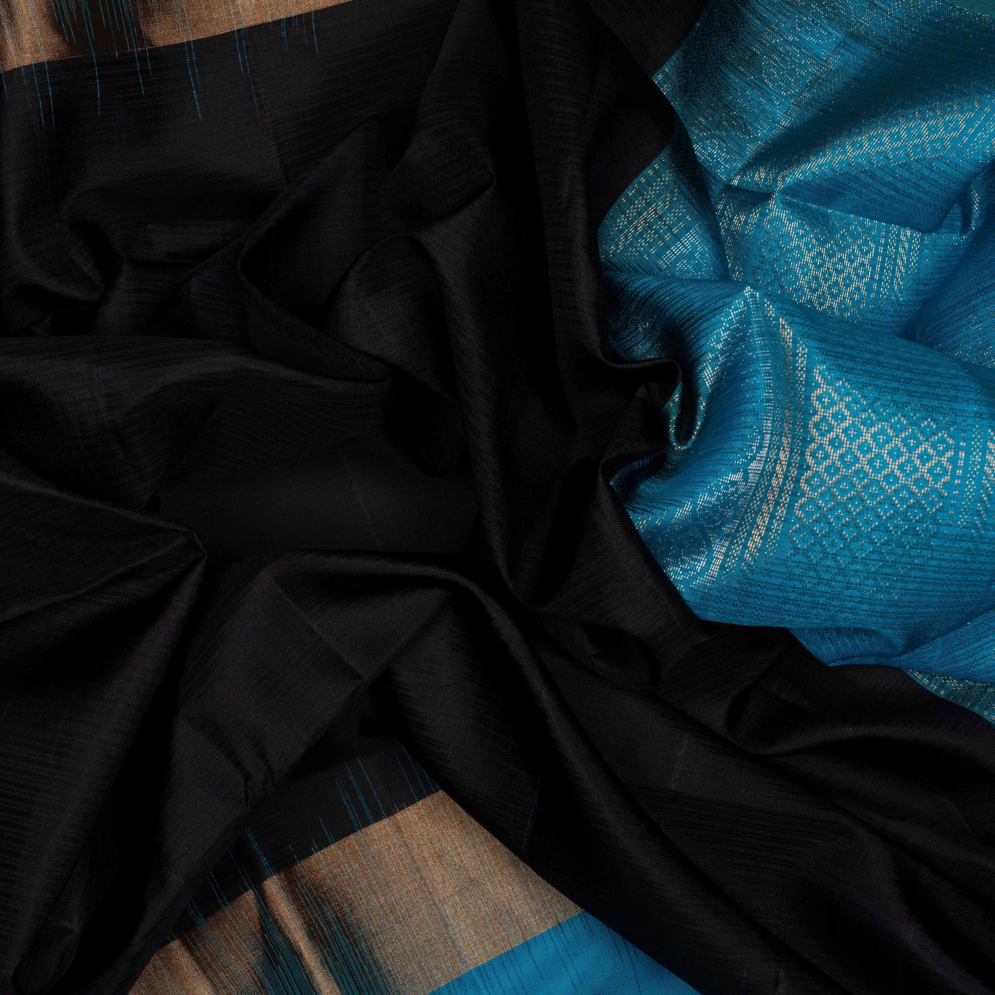 Handwoven Black with Blue Soft Silk Saree - 2063T010235DSC