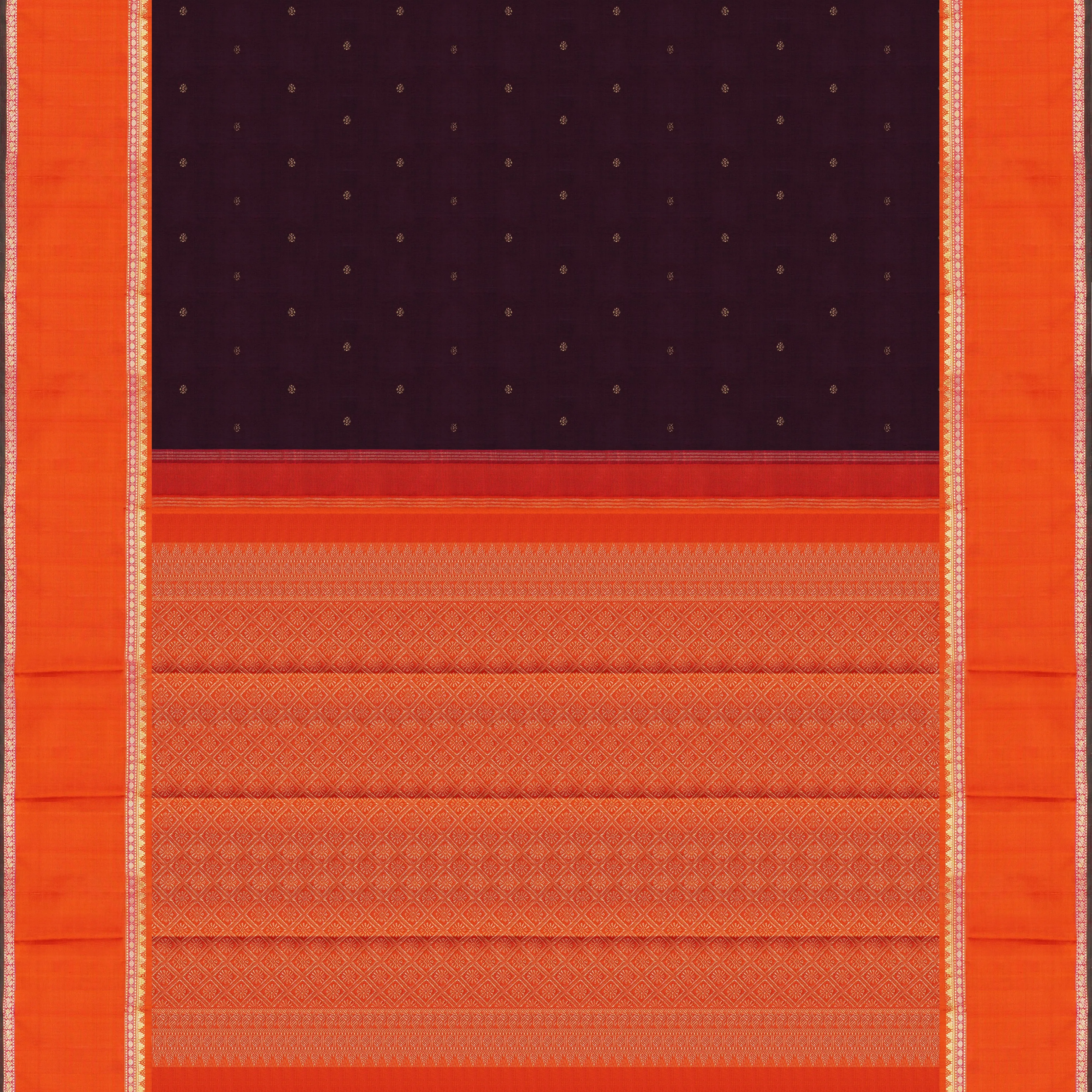 Handwoven Brown with Orange Kanjivaram Silk Saree - 1880T008781DSC