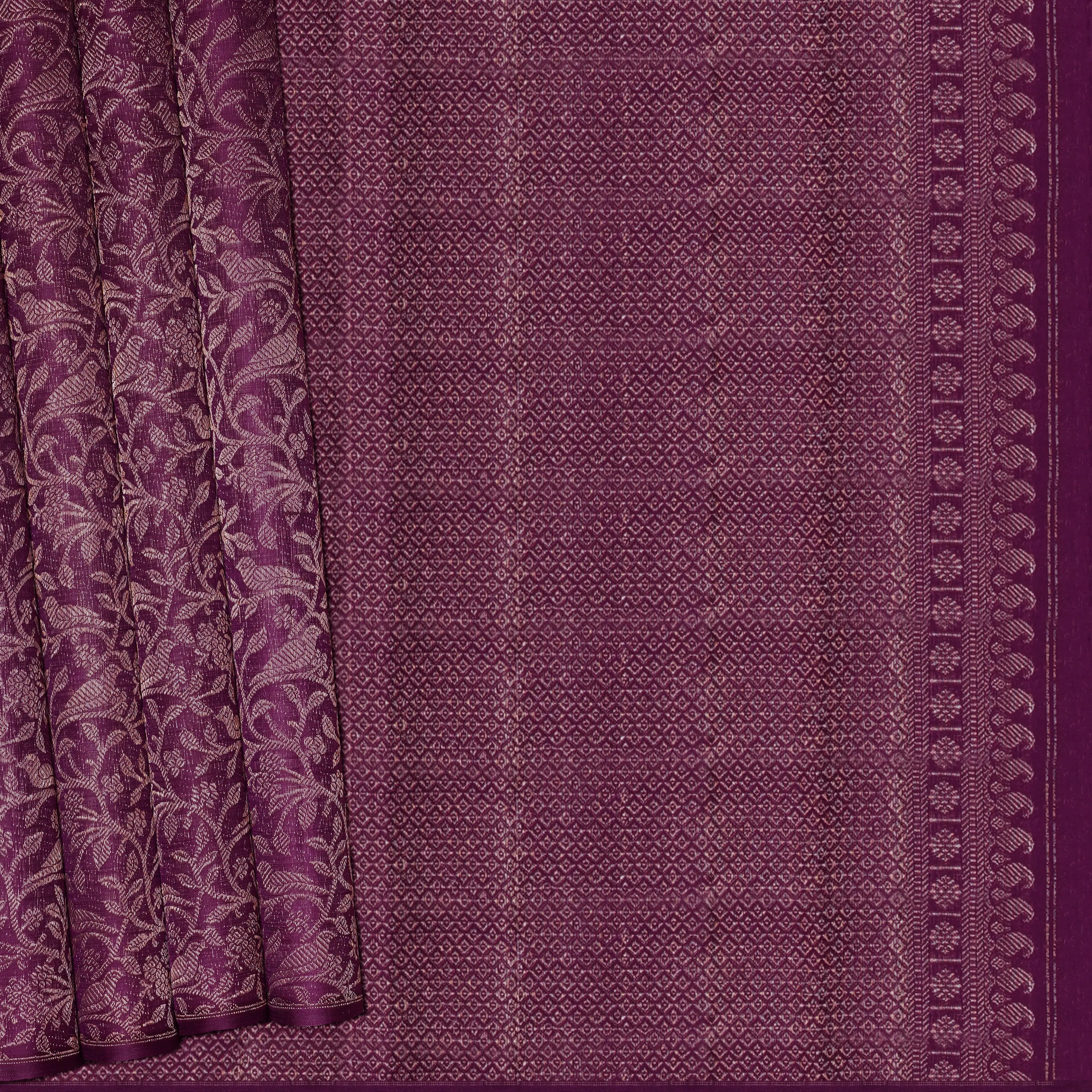 Handwoven Grape Kora Kanjivaram Silk Saree - 2043T005734DSC